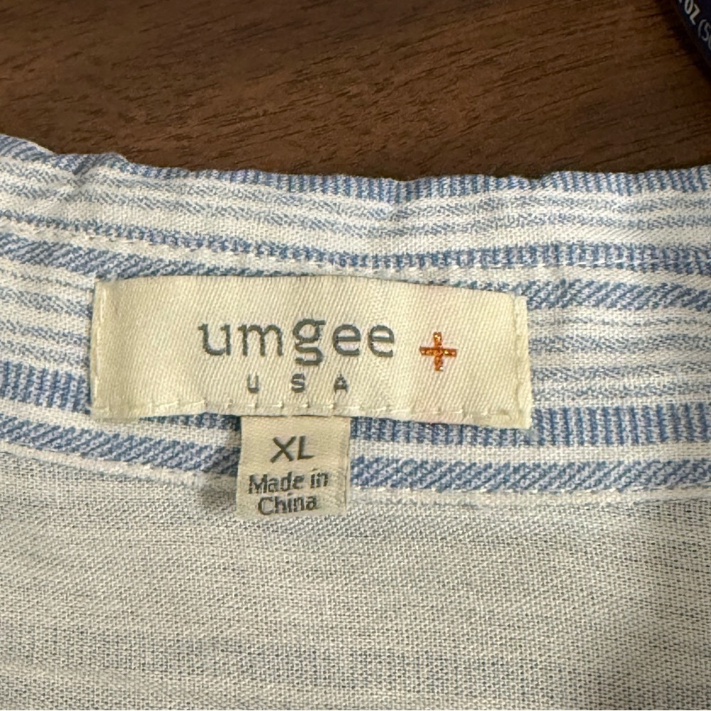 Umgee Blue White Stripe Linen Shirt Dress Roll Tab Sleeves XL - Picture 5 of 7
